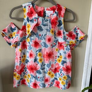 Mud Pie Cold Shoulder Short Sleeve Floral Blouse Size S